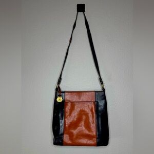 Vintage Brahmin Fairhaven USA Black Brown Leather Crossbody‎ Shoulder Bag